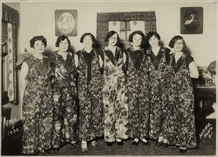 Portrait of Group of Women in Similar Floral Jumpsuits, Milwaukee, Wisconsin, USA, circa 1930