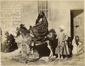 Veiled Arab Woman on Donkey, Egypt, Albumen Print, circa 1880