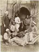 Group of People in Front of Market, Egypt, Albumen Print, circa 1880