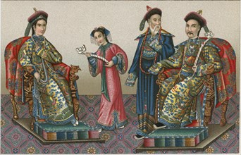 Manchu Officials, China, Chromolithograph, circa 1820