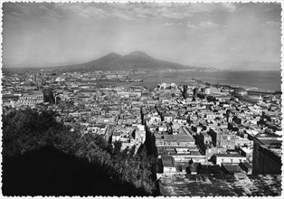 Panoramic View of Naples with Mt. Vesuvius in Background, Italy, Postcard, 1944