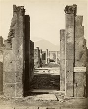 Close-Up of Ruins with Mount Vesuvius in Background, Pompeii, Italy, Albumen Print, circa 1880