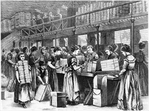 Women Workers in Cigarette Factory, Ilustration, circa 1870