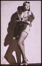 Woman in Mink Stole and Fishnet Stockings, Pin-up Card, 1940's