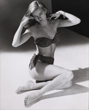 Pin-Up Model, June Raymond, Portrait Wearing Two-Piece Bathing Suit, circa 1945