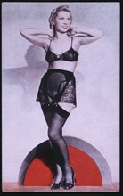 Woman in Black Lingerie, Pin-up Card, 1940's