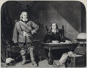 Oliver Cromwell Dictating to John Milton, Letter to the Duke of Savoy to Stop the Persecution of the Protestants of Piedmont, 1655, Photogravure from an Engraving by Sartain after Newenham, from "The ...