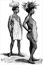 Two Female Swazi Carrying Objects on Heads, Southeastern Africa, "Classical Portfolio of Primitive Carriers", by Marshall M. Kirman, World Railway Publ. Co., Illustration, 1895