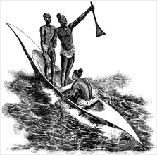 Primitive Canoe on the Coast of Cape Verde, Africa, "Classical Portfolio of Primitive Carriers", by Marshall M. Kirman, World Railway Publ. Co., Illustration, 1895