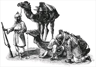 Raiding Nomads with Camels, Afghanistan, "Classical Portfolio of Primitive Carriers", by Marshall M. Kirman, World Railway Publ. Co., Illustration, 1895