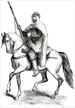 Native Algerian Soldier on Horseback in the Service of France, "Classical Portfolio of Primitive Carriers", by Marshall M. Kirman, World Railway Publ. Co., Illustration, 1895