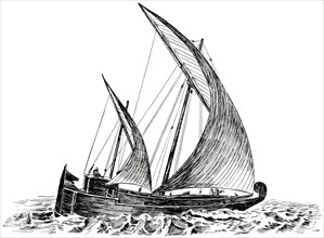 Vessel off Arabian Coast, "Classical Portfolio of Primitive Carriers", by Marshall M. Kirman, World Railway Publ. Co., Illustration, 1895