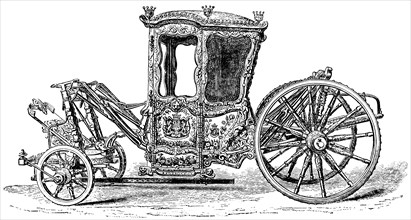 Vehicle of the Lord Chancellor of Ireland, 1780, "Classical Portfolio of Primitive Carriers", by Marshall M. Kirman, World Railway Publ. Co., Illustration, 1895