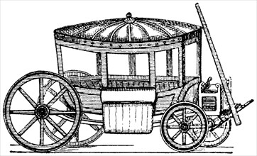 Vehicle of the time of Charles I, England, 1625, "Classical Portfolio of Primitive Carriers", by Marshall M. Kirman, World Railway Publ. Co., Illustration, 1895