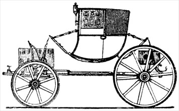 Vehicle of the time of George II, England, 1790, "Classical Portfolio of Primitive Carriers", by Marshall M. Kirman, World Railway Publ. Co., Illustration, 1895