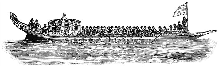 State Barge, England, 1845, "Classical Portfolio of Primitive Carriers", by Marshall M. Kirman, World Railway Publ. Co., Illustration, 1895