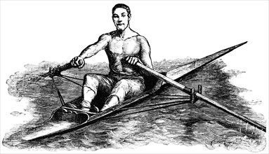 Man Rowing, England, "Classical Portfolio of Primitive Carriers", by Marshall M. Kirman, World Railway Publ. Co., Illustration, 1895