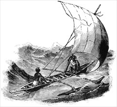 Singhalese boat, Ceylon, "Classical Portfolio of Primitive Carriers", by Marshall M. Kirman, World Railway Publ. Co., Illustration, 1895