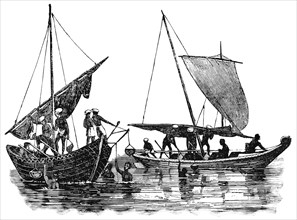 Pearl Fishing off Ceylon, "Classical Portfolio of Primitive Carriers", by Marshall M. Kirman, World Railway Publ. Co., Illustration, 1895
