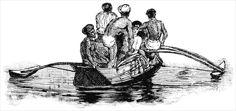 Native Water Craft on Colombo River, Ceylon, "Classical Portfolio of Primitive Carriers", by Marshall M. Kirman, World Railway Publ. Co., Illustration, 1895