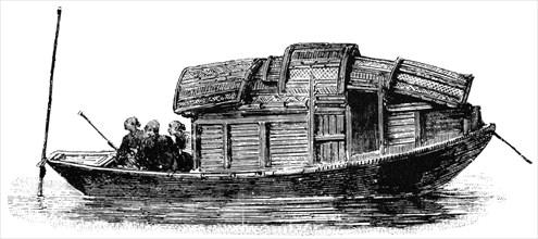 Chinese Houseboat, "Classical Portfolio of Primitive Carriers", by Marshall M. Kirman, World Railway Publ. Co., Illustration, 1895