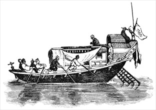 Passenger Craft on Canton River, China, "Classical Portfolio of Primitive Carriers", by Marshall M. Kirman, World Railway Publ. Co., Illustration, 1895