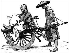Convenient Form of Carriage in the Cities of China, "Classical Portfolio of Primitive Carriers", by Marshall M. Kirman, World Railway Publ. Co., Illustration, 1895