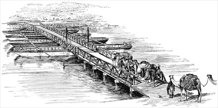 Crossing the Suez Canal, Thirty Miles from Port Said, Egypt, "Classical Portfolio of Primitive Carriers", by Marshall M. Kirman, World Railway Publ. Co., Illustration, 1895