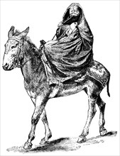 Arab Lady on Donkey, Cairo, Egypt, "Classical Portfolio of Primitive Carriers", by Marshall M. Kirman, World Railway Publ. Co., Illustration, 1895