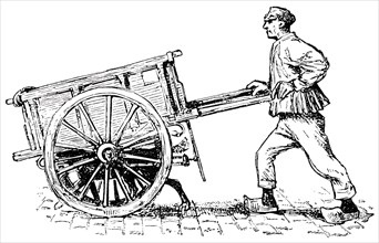 Baker Pushing Cart, Rotterdam, Holland, "Classical Portfolio of Primitive Carriers", by Marshall M. Kirman, World Railway Publ. Co., Illustration, 1895