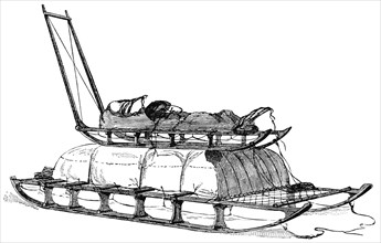 Arctic Sleigh used by Explorers, "Classical Portfolio of Primitive Carriers", by Marshall M. Kirman, World Railway Publ. Co., Illustration, 1895