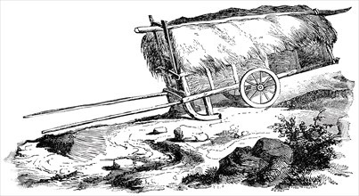 Combination of Sledge and Wagon used in the Alps, "Classical Portfolio of Primitive Carriers", by Marshall M. Kirman, World Railway Publ. Co., Illustration, 1895