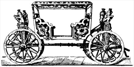 Wedding Coach of the Duke of Saxony, 1584"Classical Portfolio of Primitive Carriers", by Marshall M. Kirman, World Railway Publ. Co., Illustration, 1895