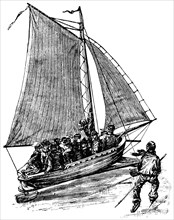 Passengers in Ice craft, Germany, "Classical Portfolio of Primitive Carriers", by Marshall M. Kirman, World Railway Publ. Co., Illustration, 1895