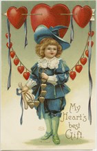 Young Boy and Red Hearts, My Heart's Best Gift, Valentine Card, 1906