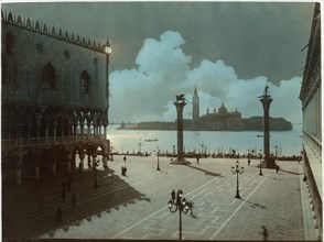 Piazzetta San Marco with San Giorgio Maggiore in the Background, Venice, Italy, Hand-tinted Photograph, circa 1880