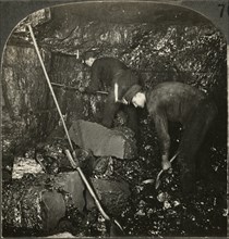 Miner Drilling and Laborer Loading Anthracite, Scranton, Pa,  Single Image of Stereo Card, Circa 1915