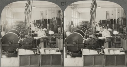 First Drawing or Straightening of Fibers, Silk Industry (Spun Silk), So. Manchester Conn., Stereo Card, circa 1914