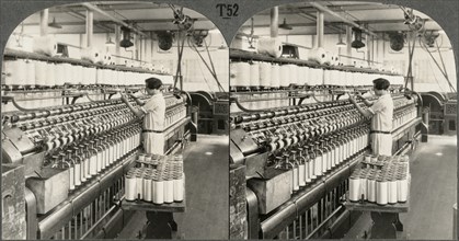 Spinning Silk, Showing Roving Frame, So. Manchester Conn., Stereo Card, circa 1914