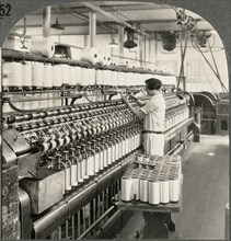 Spinning Silk, Showing Roving Frame, So. Manchester Conn., Single Image of Stereo Card, circa 1914
