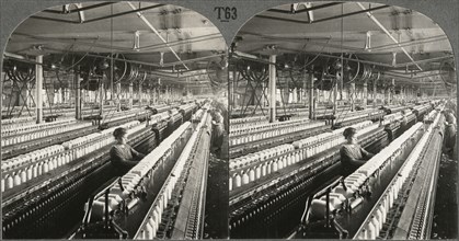 Spinning Cotton Yarn in the Great Textile Mills, Lawrence, Mass., Stereo Card, circa 1916