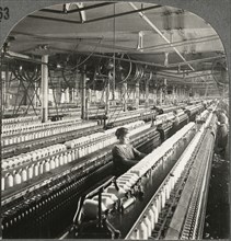 Spinning Cotton Yarn in the Great Textile Mills, Lawrence, Mass., Single Image of Stereo Card, circa 1916