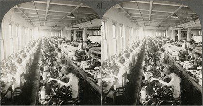General View Sewing Room, Large Shoe Factory, Syracuse N.Y., Stereo Card, circa 1916