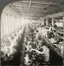 General View Sewing Room, Large Shoe Factory, Syracuse N.Y., Single Image of Stereo Card, circa 1916