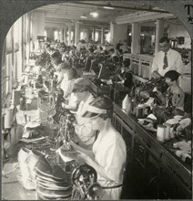 General View of Stitching and Fitting Department in a Large Shoe Factory Syracuse N.Y., Single Image of Stereo Card, circa 1916
