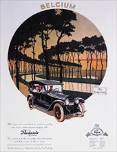 Pantasote Company Advertisement in Country Life Magazine Featuring an Automobile Along the Bruges Canal, Belgium, July 1919