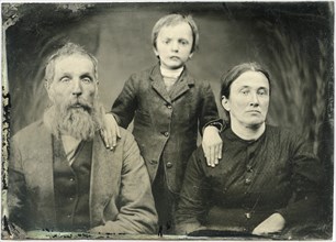 Portrait of Family, Father Mother, and Son, Tintype, circa 1870