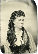 Portrait of Young Adult Woman with Long Curly Hair, circa 1870