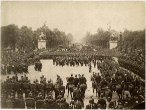 Victor Hugo Funeral Procession, Avenue des Champs-Elysées, Paris, France, by Albert Hautecoeur, 1885