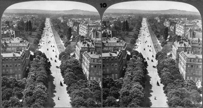Avenue Bois de Boulogne, View from Arch de Triumph looking West to Mont Valerien, Paris, France, Underwood & Underwood, Stereo Card,  circa 1900